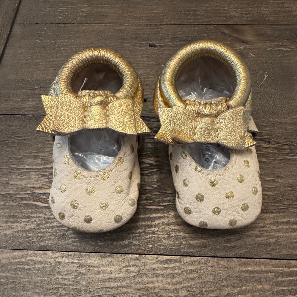 Freshly Picked Gold Dot Baby Moccasins